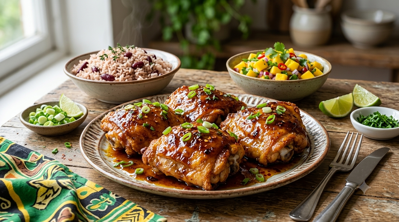 Jerk Chicken Thighs with Pineapple Hot Glaze